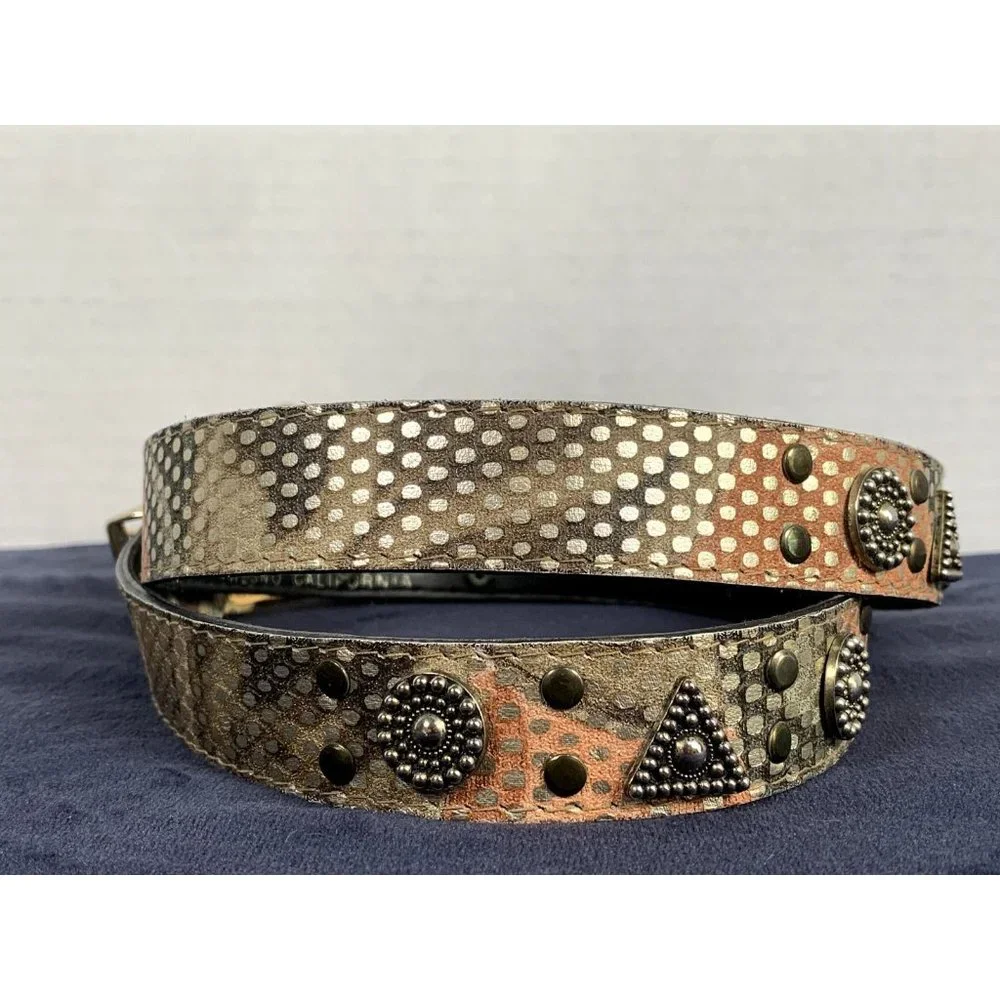Vintage Elite Womens Belt Large Metallic‎ Medallion Gold Buckle Retro 80s 90s